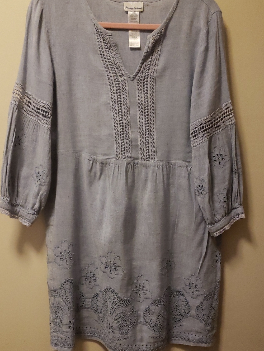 Tommy Bahama Light Blue Embroidered Linen Blend Dress